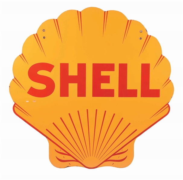 OUTSTANDING SHELL GASOLINE PORCELAIN SERVICE STATION SIGN.