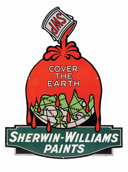 SHERWIN-WILLIAMS PAINTS DIE-CUT PORCELAIN SIGN.