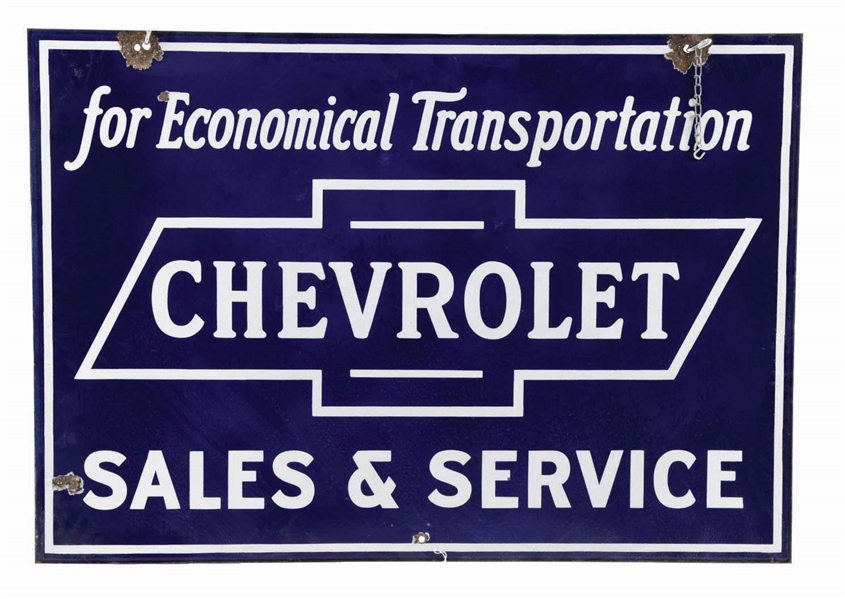 CHEVROLET SALES & SERVICE STATION DOUBLE SIDED PORCELAIN SIGN.