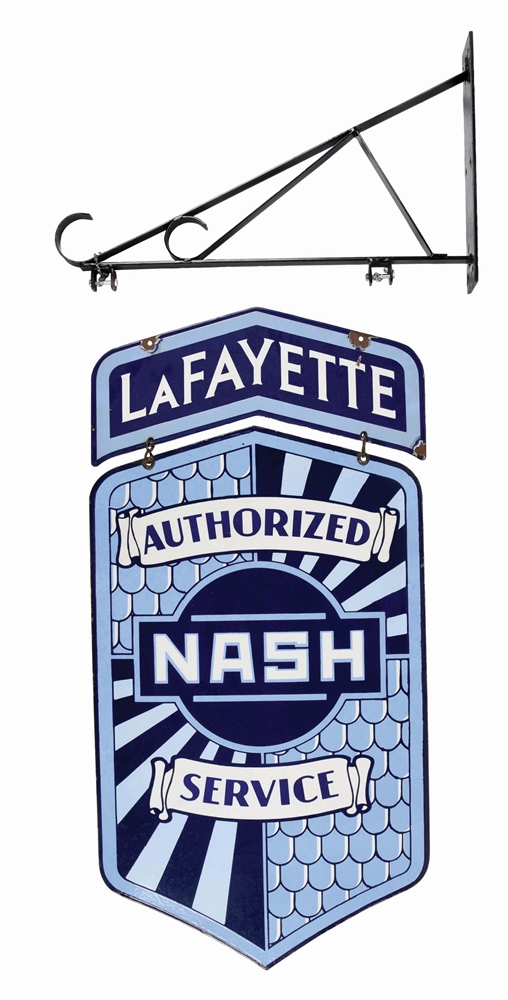 NASH AUTHORIZED SERVICE PORCELAIN SIGN W/ ATTACHMENT AND HANGER.