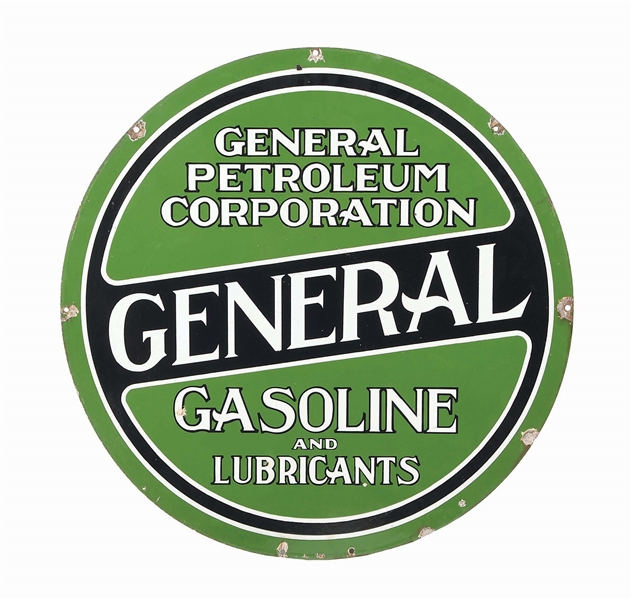 GENERAL GASOLINE AND LUBRICANTS PORCELAIN SIGN.