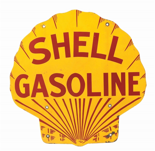 SHELL GASOLINE PORCELAIN CLAM SHELL SIGN.