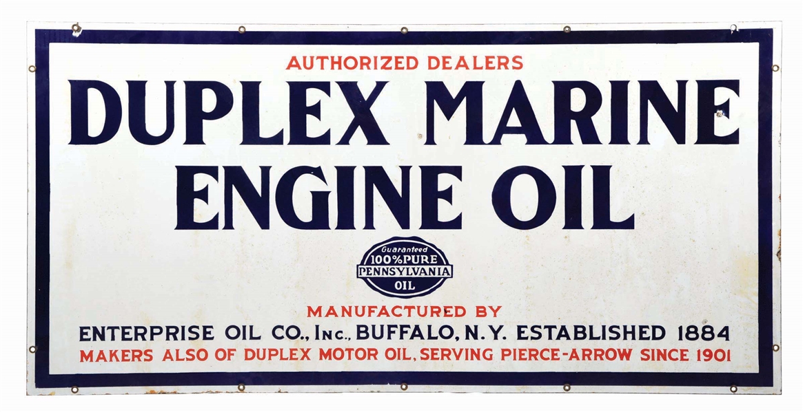 DUPLEX MARINE ENGINE OIL PORCELAIN SIGN.