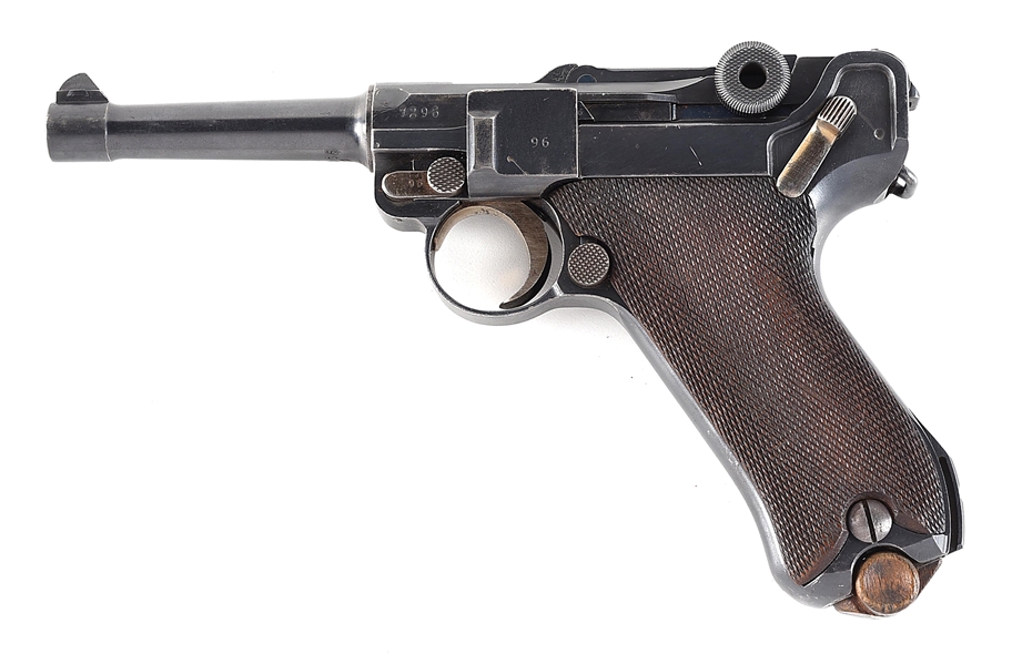 (C) 1917 DATED DWM P.08 LUGER SEMI-AUTOMATIC PISTOL.