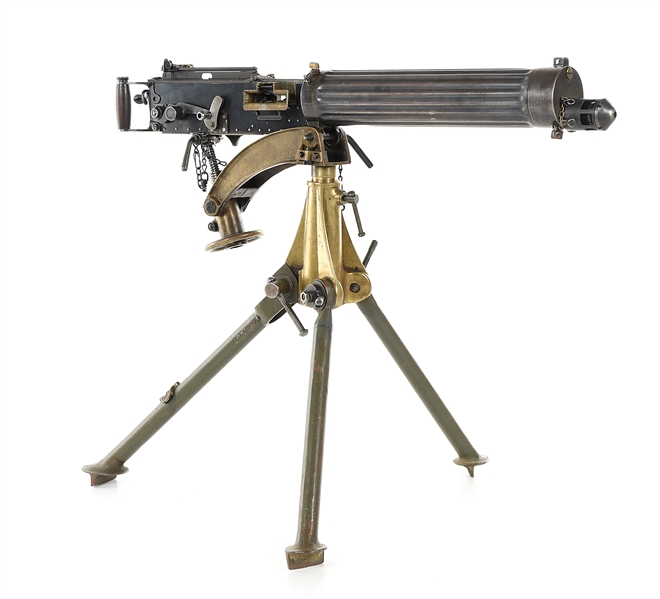 (N) VERY RARE AND COLLECTIBLE WWI PORTUGESE CONTRACT FLUTED JACKET VICKERS MACHINE GUN WITH MATCHING ORIGINAL TRIPOD (FULLY TRANSFERABLE).