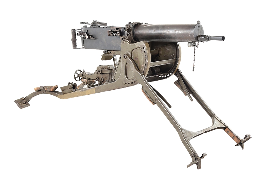(N) FINE GERMAN WORLD WAR 1 DWM MANUFACTURED MG-08 MAXIM MACHINE GUN ON EXCELLENT SLED MOUNT (CURIO & RELIC).