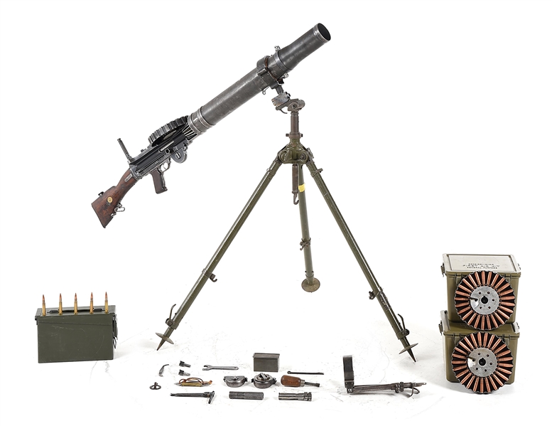 (N) WELL ACCESSORIZED BIRMINGHAM SMALL ARMS (BSA) LEWIS MODEL 1914 MACHINE GUN WITH TRIPOD AND AMMUNITION (CURIO & RELIC).
