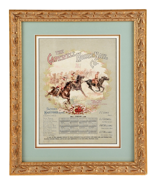 THE CAPEWELL HORSE NAIL COMPANY PAPER LITHOGRAPH CALENDAR W/ CAVALRY GRAPHIC