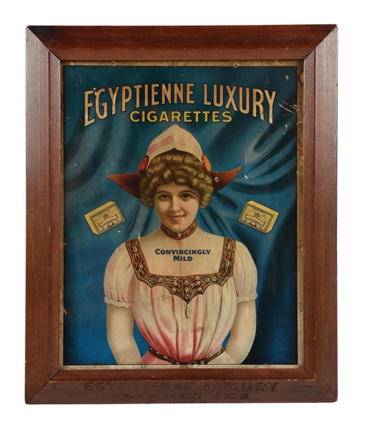 EGYPTIENNE LUXURY CIGARETTES ADVERTISING SIGN W/ WOMAN GRAPHIC