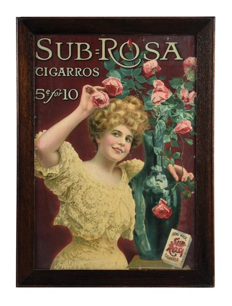 SUB-ROSA CIGARETTES ADVERTISING SIGN W/ WOMAN GRAPHIC