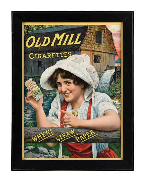 OLD MILL CIGARETTES ADVERTISING SIGN W/ BARN GRAPHIC