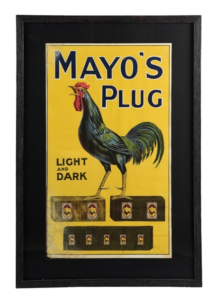 MAYOS PLUG ADVERTISING SIGN W/ ROOSTER GRAPHIC