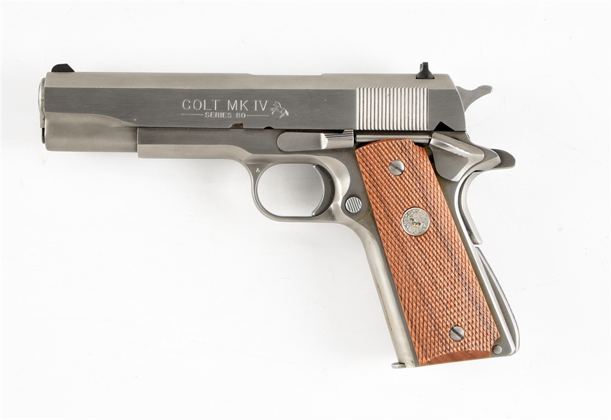 (M) STAINLESS COLT MKIV SERIES 80 GOVERNMENT MODEL SEMI AUTOMATIC PISTOL.