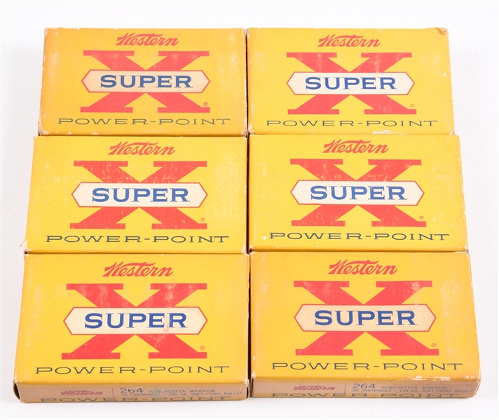 LOT OF 6: BOXES OF WESTERN SUPER-X .264 WIN MAG AMMUNITION.