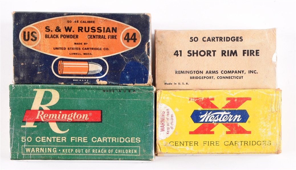 LOT OF 4: COLLECTIBLE BOXES OF PISTOL AMMUNITION.