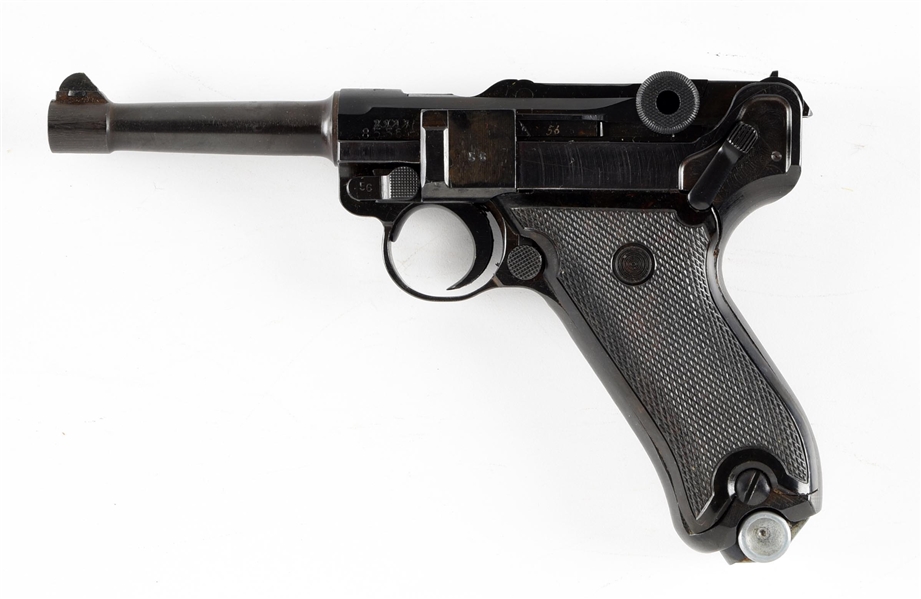 (C) EAST GERMAN REWORKED MAUSER S/42 CODE P.08 LUGER SEMI AUTOMATIC PISTOL.