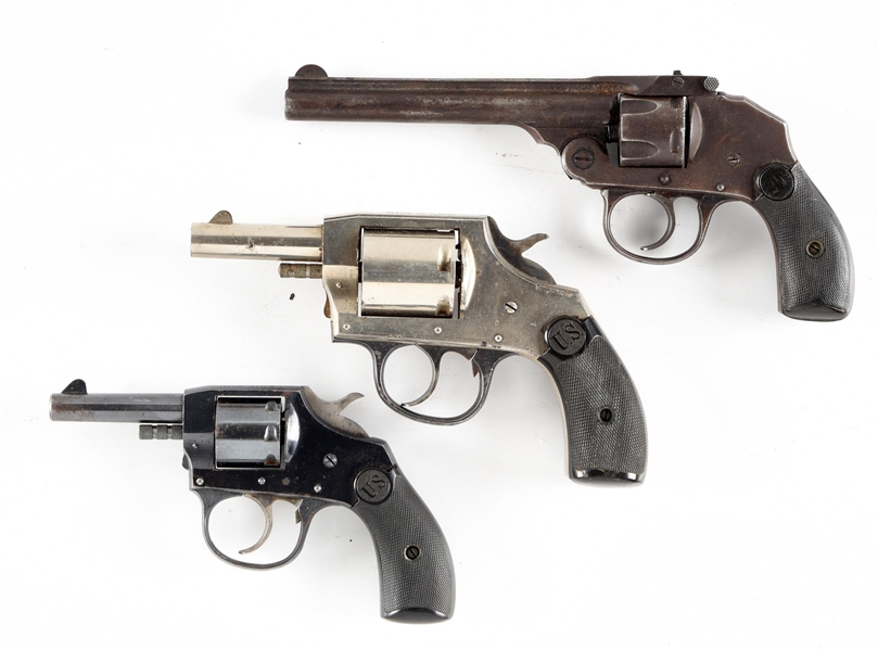 (C) LOT OF 3: US REVOLVER CO. DOUBLE ACTION REVOLVERS.
