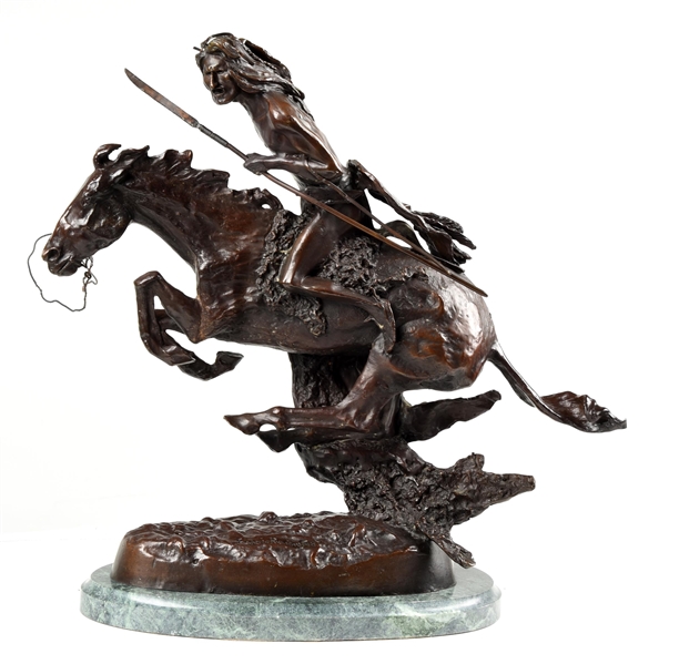 "THE CHEYENNE" AFTER A WORK BY FREDERICK REMINGTON BRONZE STATUE.