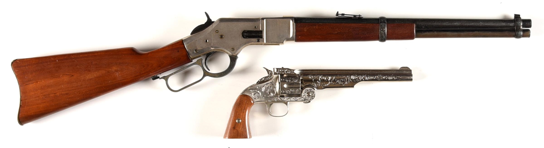 LOT OF 2: PROP GUNS: WINCHESTER 1866 AND SMITH & WESSON NO. 3.