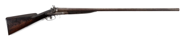 (A) UNKNOWN 8-BORE HAMMER SIDE BY SIDE SHOTGUN.