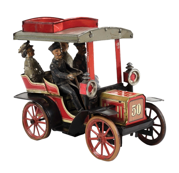 EARLY GERMAN TIN LITHO CLOCKWORK CARETTE NO. 50 TOURING CAR