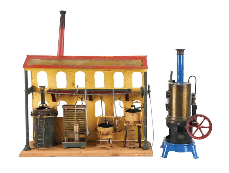 TINPLATE 1900S GERMAN FUNCTIONING TOY BREWERY WITH WORKING STEAM ENGINE.