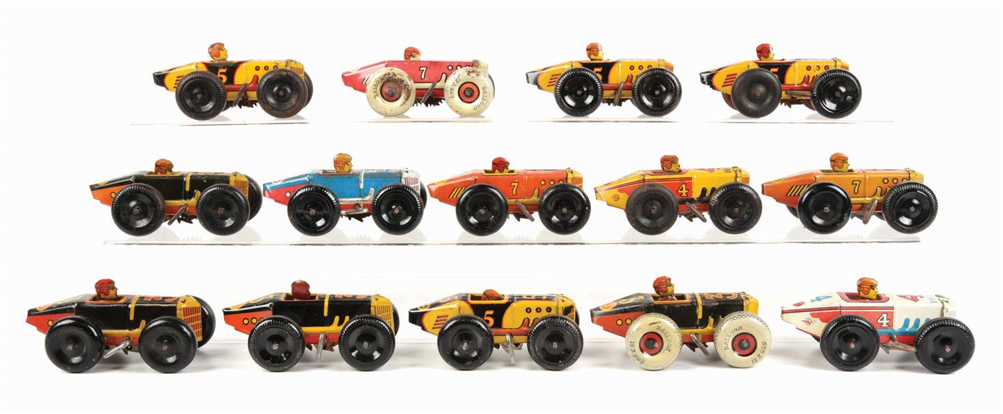 LOT OF 14: VARIOUS MARX PRE-WAR TIN LITHO WIND-UP RACE CARS