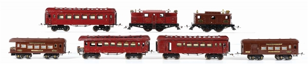 LOT OF 7: IVES & LIONEL LOCOMOTIVES & PASSENGER CARS