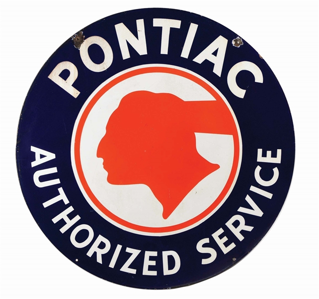 PONTIAC AUTHORIZED SERVICE PORCELAIN SIGN.