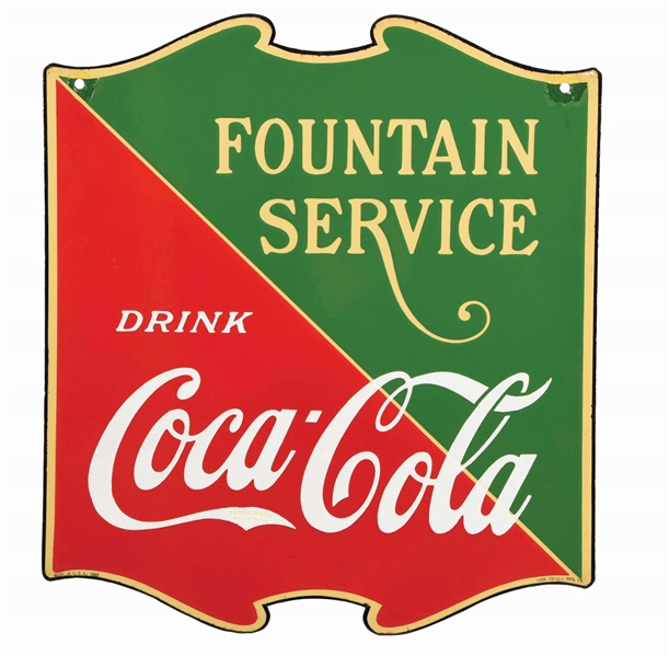 DRINK COCA-COLA FOUNTAIN SERVICE PORCELAIN SIGN.