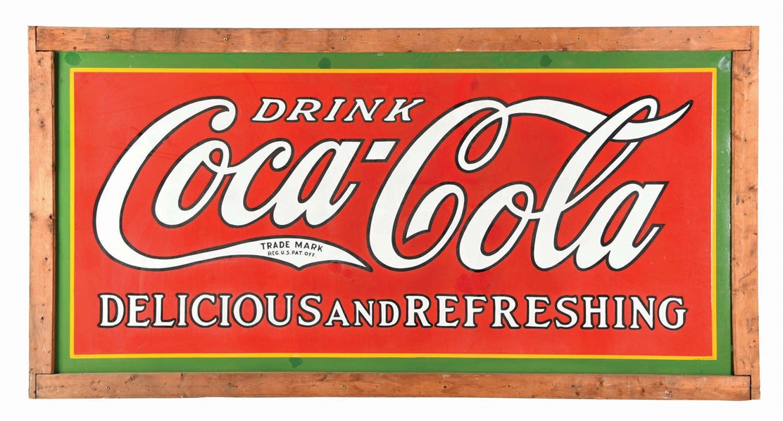 DRINK COCA-COLA DELICIOUS AND REFRESHING PORCELAIN SIGN.