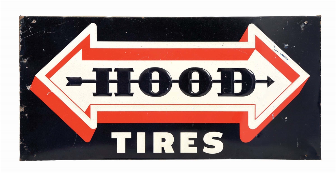 HOOD TIRES EMBOSSED TIN SIGN.