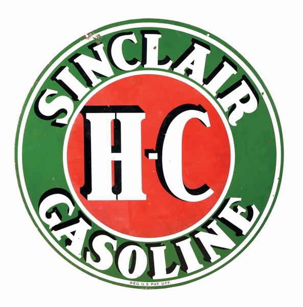 SINCLAIR H-C GASOLINE SERVICE STATION PORCELAIN SIGN.