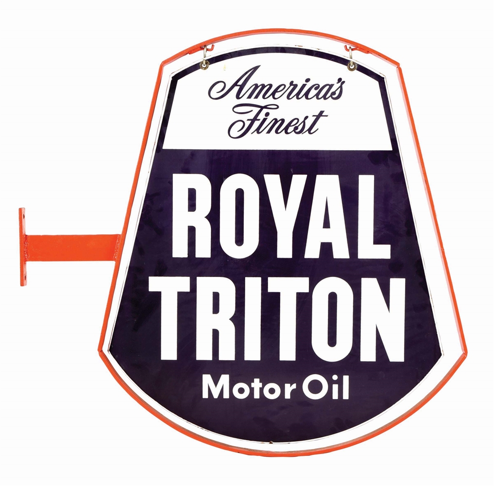 ROYAL TRITON MOTOR OIL PORCELAIN SIGN W/ HANGER RING.