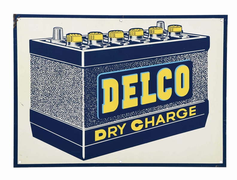 DELCO DRY CHARGE BATTERY SIGN.
