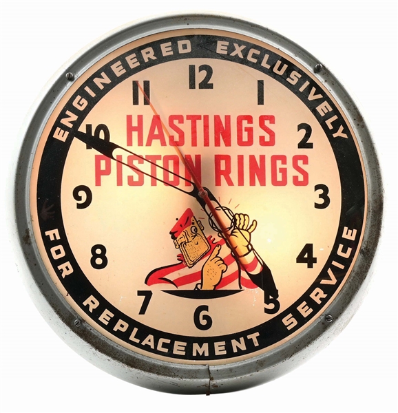 Lot Detail - HASTINGS PISTON RINGS LIGHT-UP CLOCK.