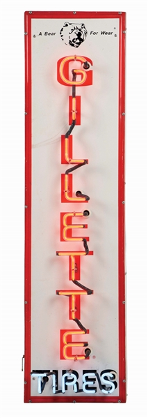 GILLETTE TIRES EMBOSSED TIN SIGN W/ ADDED NEON. 