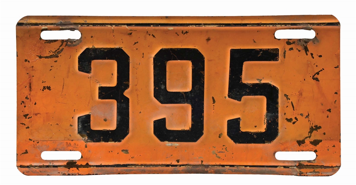 LOS ALAMOS EMBOSSED TIN LICENSE PLATE "395". 