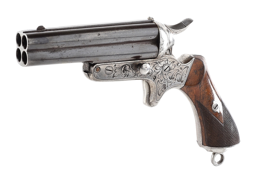 (A) GEBRUDERS MAURER SHARPS PATENT TILT BARREL PEPPERBOX PISTOL.