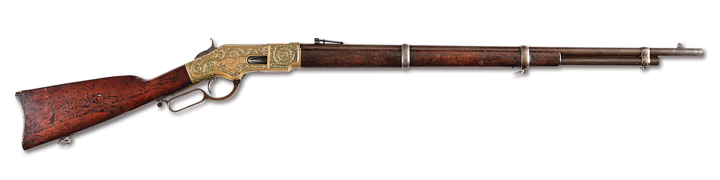 (A) ENGRAVED WINCHESTER MODEL 1866 LEVER ACTION MUSKET.
