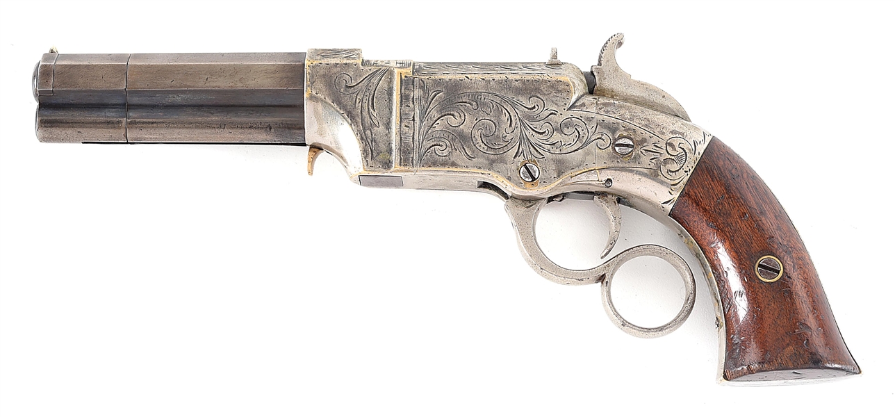 (A) ENGRAVED AND PLATED NEW HAVEN ARMS NO. 1 VOLCANIC POCKET PISTOL.