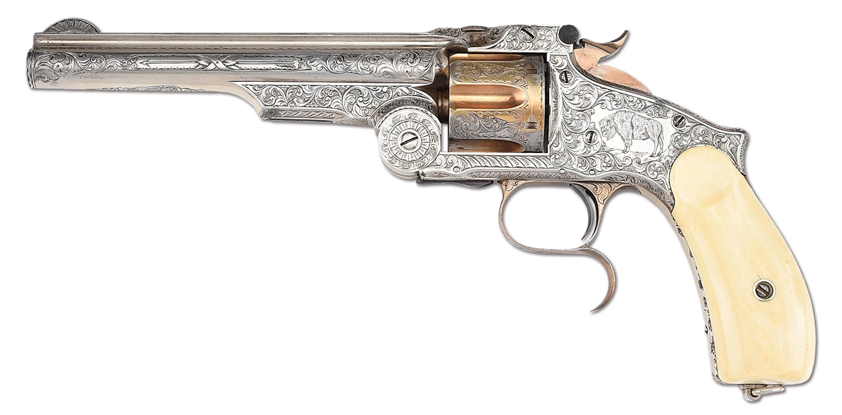 (A) OUTSTANDING NIMSCHKE ENGRAVED SMITH & WESSON NO. 3 RUSSIAN THIRD MODEL SINGLE ACTION REVOLVER.