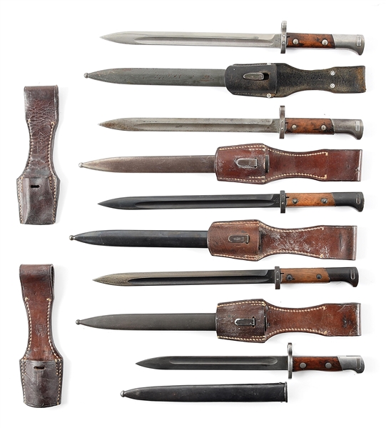 LOT OF 7: CZECH, GERMAN, AND SIAMESE MAUSER BAYONETS.