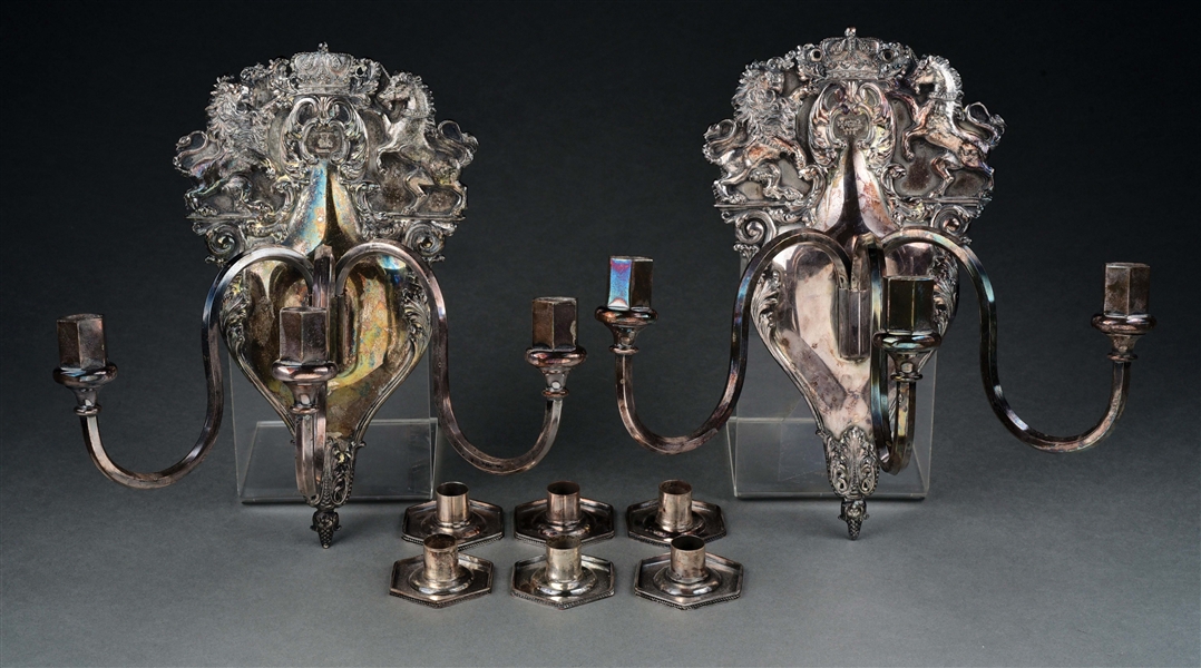 PAIR OF BOSTON SILVER-PLATED WALL SCONCES