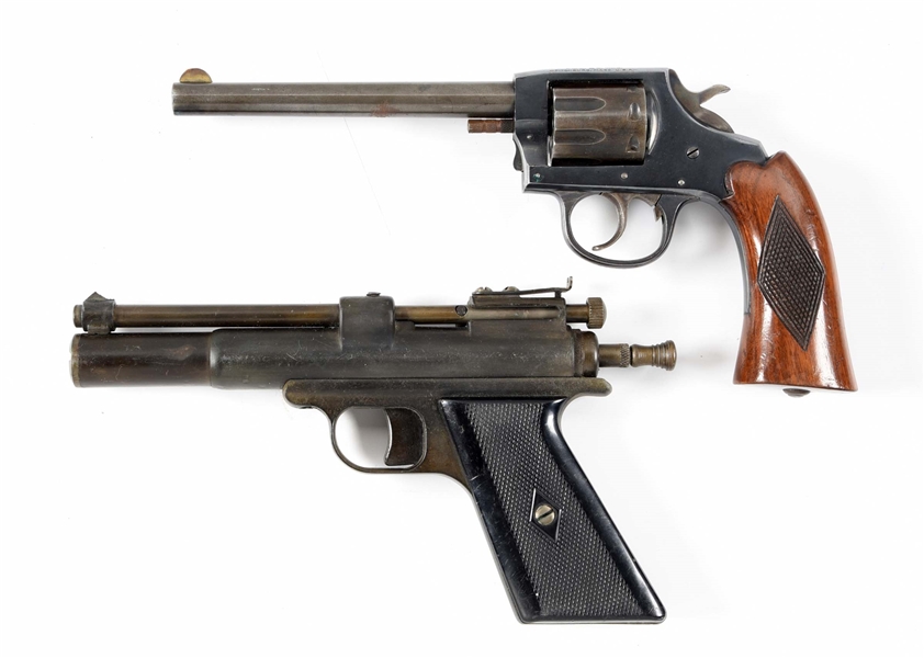 (C) LOT OF 2: IVER JOHNSON TARGET SEALED 8 REVOLVER WITH CHALLENGER PLAINSMAN AIR PISTOL.