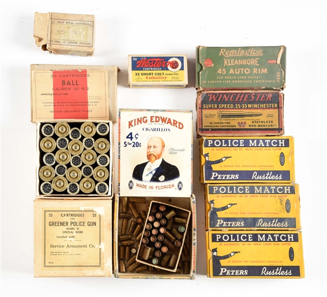 LOT OF 11: COLLECTIBLE AMMUNITION AND BOXES.