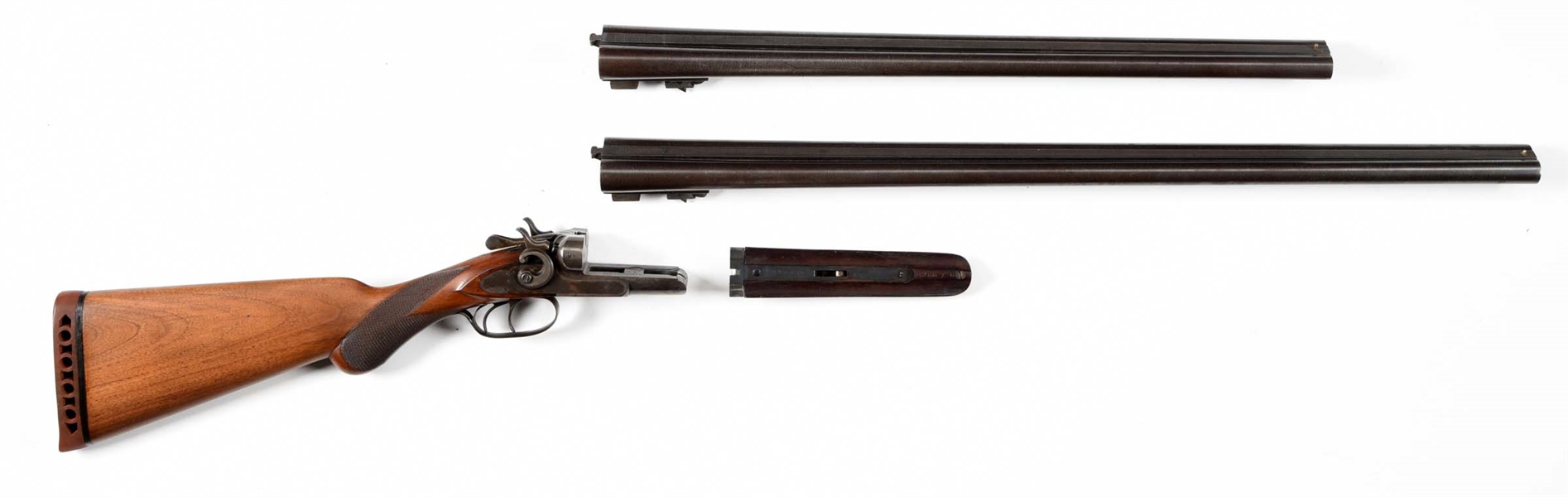 (C) CASED REMINGTON MODEL 1889 SIDE BY SIDE SHOTGUN, 2 BARREL SET.
