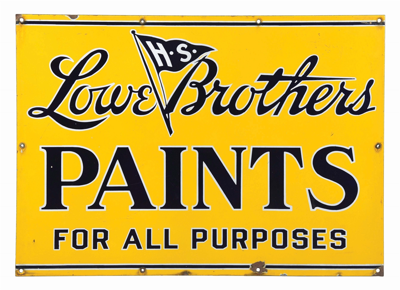 LOWE BROTHERS PAINTS PORCELAIN SIGN W/ PENNANT GRAPHIC. 