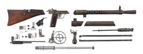 WORLD WAR I FRENCH CHAUCHAT MODEL 1915 MACHINE GUN PARTS WITH SAW CUT RECEIVER PIECES, BARELY DAMAGED BOLT, AND UN-MOLESTED BARREL.