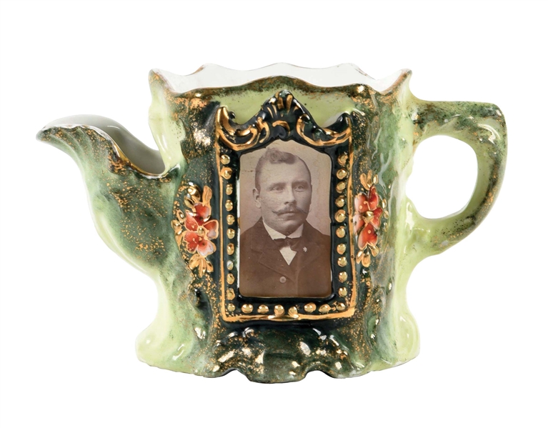DECORATED ORNATE SCUTTLE MUG WITH PHOTOGRAPHIC INSERT